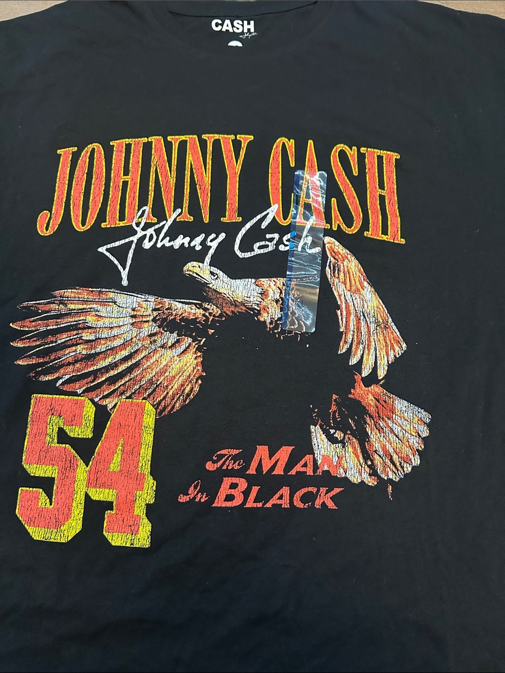 Johnny Cash Black Graphic Tee with Orange & Yellow Print - Picture 4 of 10